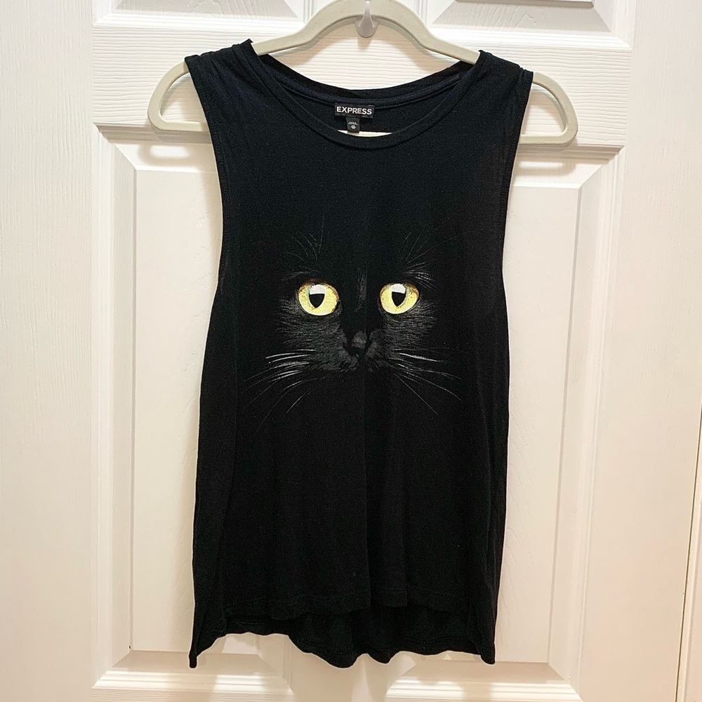 🔴 SOLD 🔴 Express Black Cat Tank Top Shirt Loose Fit Women’s XS